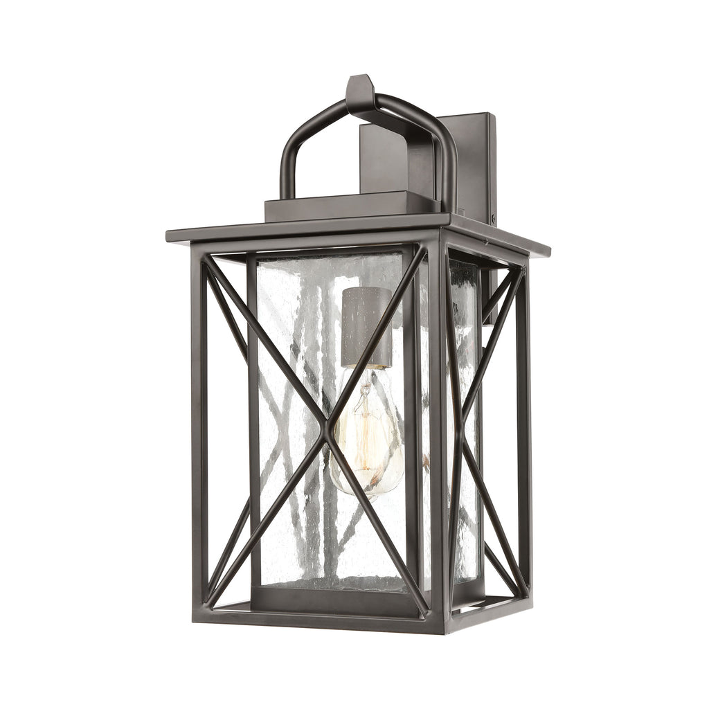 Carriage Light 1-Light Sconce in Matte Black with Seedy Glass