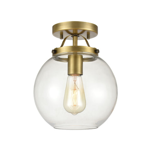 Bernice 1-Light Semi Flush in Brushed Antique Brass with Clear Glass