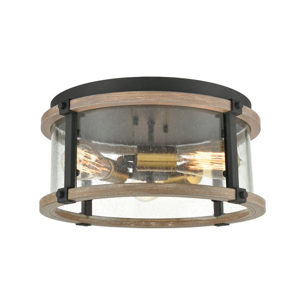 Geringer 3-Light Flush Mount in Charcoal and Beechwood with Seedy Glass Enclosure