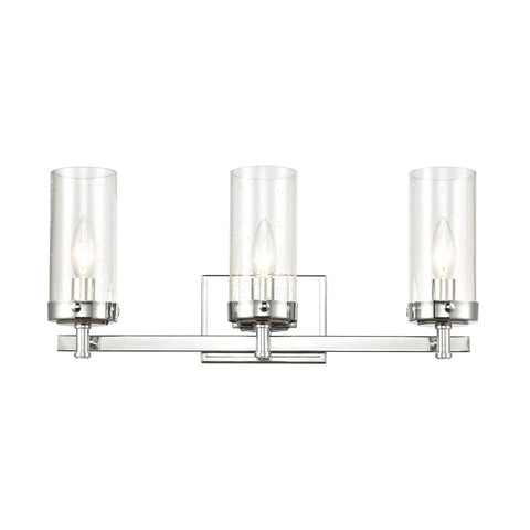 Melinda 3-Light Vanity Light in Polished Chrome with Seedy Glass