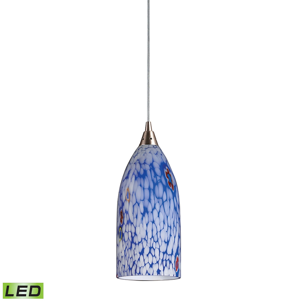 1 Light Pendant in Satin Nickel and Starlight Blue Glass - LED Offering Up To 800 Lumens (60 Watt Eq