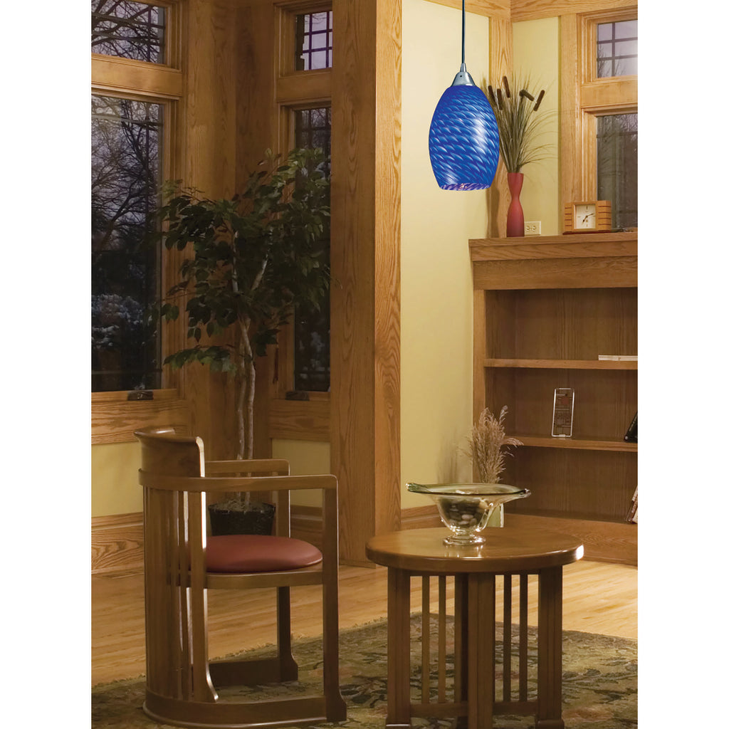 Mulinello 1-Light Mini Pendant in Satin Nickel with Sapphire Glass
