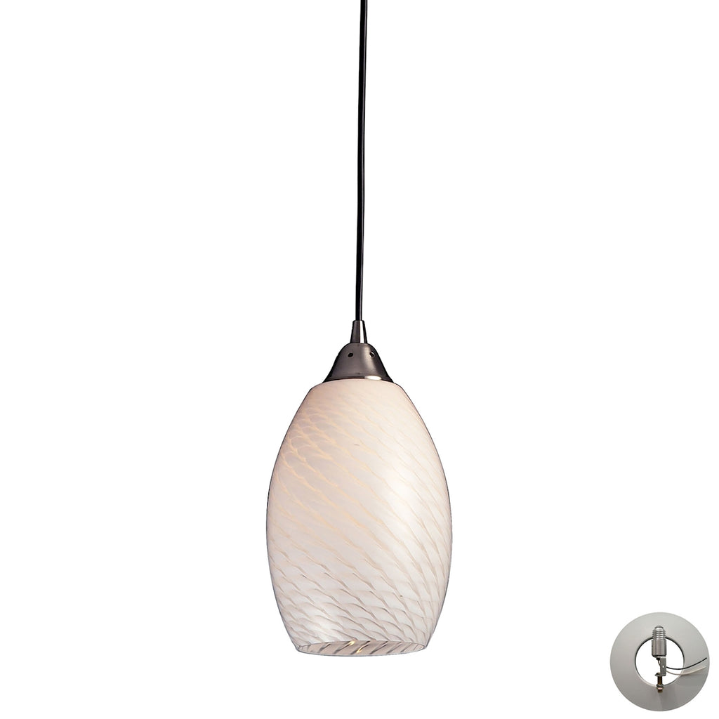 Mulinello 1 Light Pendant in Satin Nickel and White Swirl Glass - Includes Adapter Kit