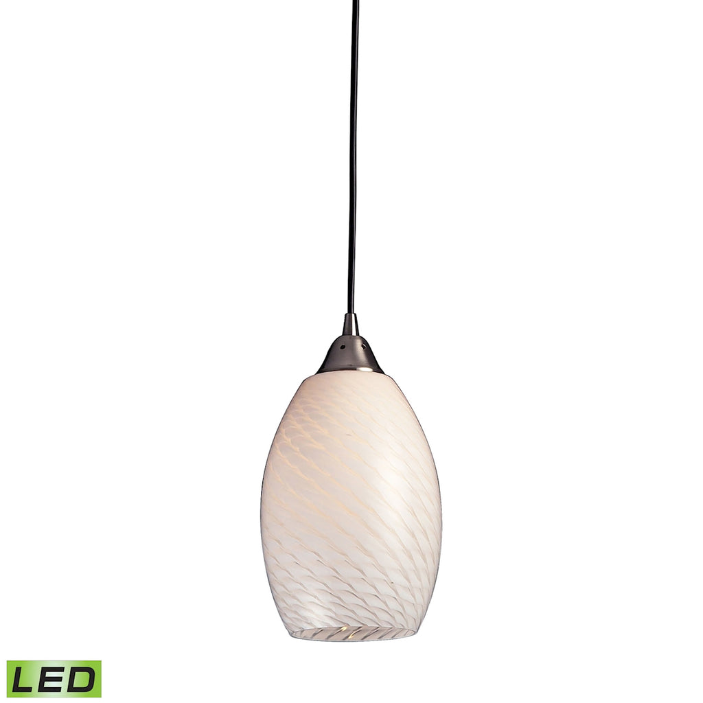 1 Light Pendant in Satin Nickel with White Swirl Glass - LED Offering Up To 800 Lumens (60 Watt Equi