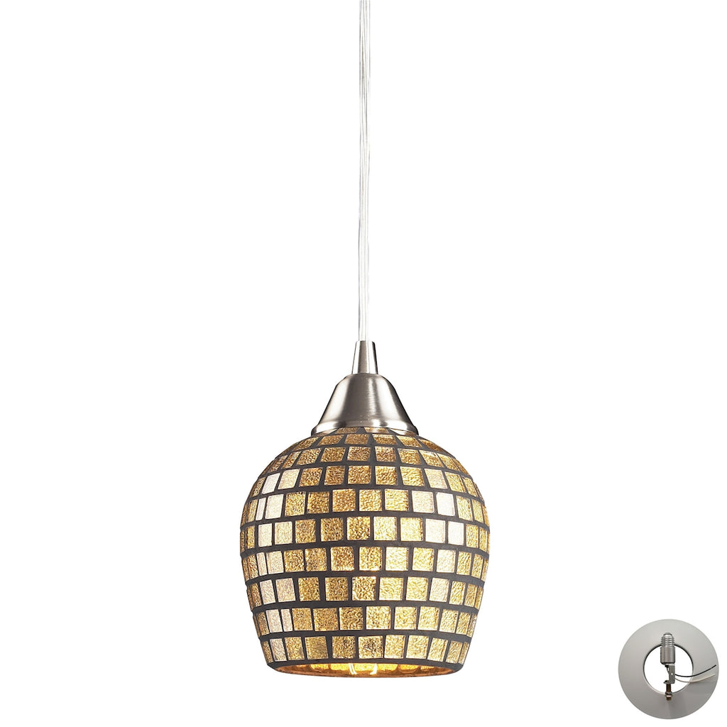 Fusion 1 Light Pendant in Satin Nickel and Gold Leaf Glass - Includes Adapter Kit
