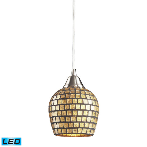 1 Light Pendant in Satin Nickel and Gold Mosaic Glass - LED Offering Up To 800 Lumens (60 Watt Equiv