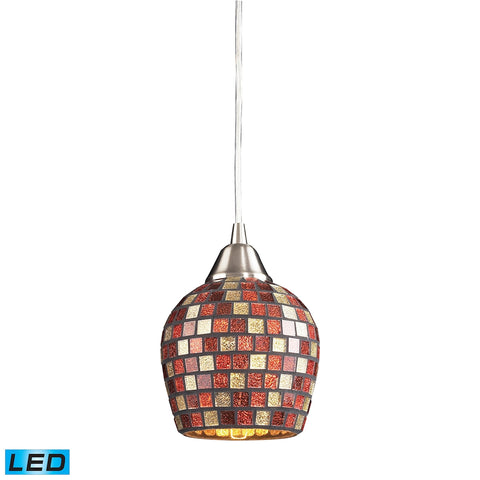 1 Light Pendant in Satin Nickel and Multi Mosaic Glass - LED Offering Up To 800 Lumens (60 Watt Equi