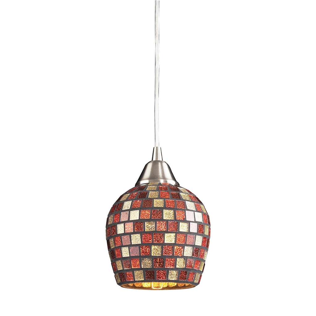Fusion Collection 1-Light Mosaic Glss Pendant in Satin Nickel with A Multi Mosai