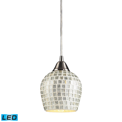 1 Light Pendant in Satin Nickel and Silver Mosaic Glass - LED Offering Up To 800 Lumens (60 Watt Equ