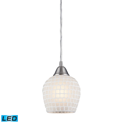 1 Light Pendant in Satin Nickel and White Mosaic Glass - LED Offering Up To 800 Lumens (60 Watt Equi