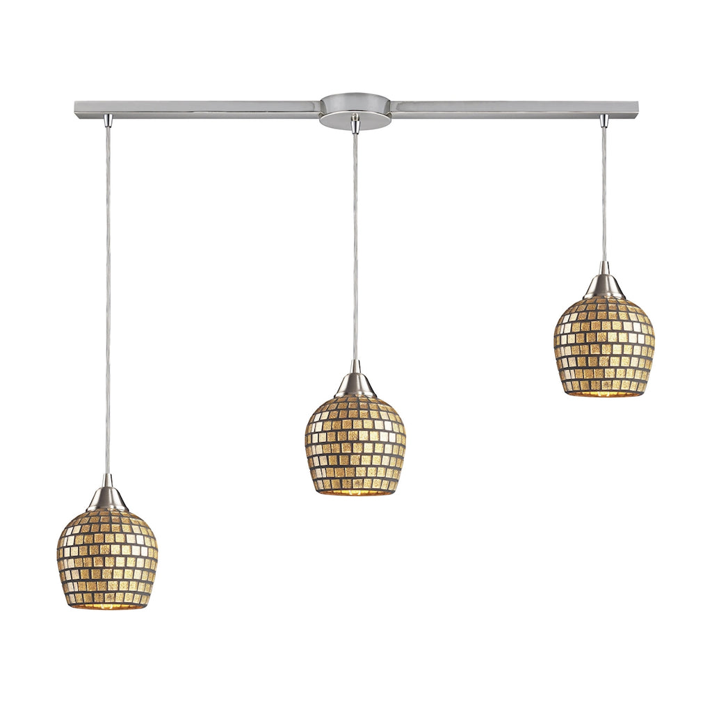 Fusion 3-Light Linear Pendant Gold Leaf in Satin Nickel