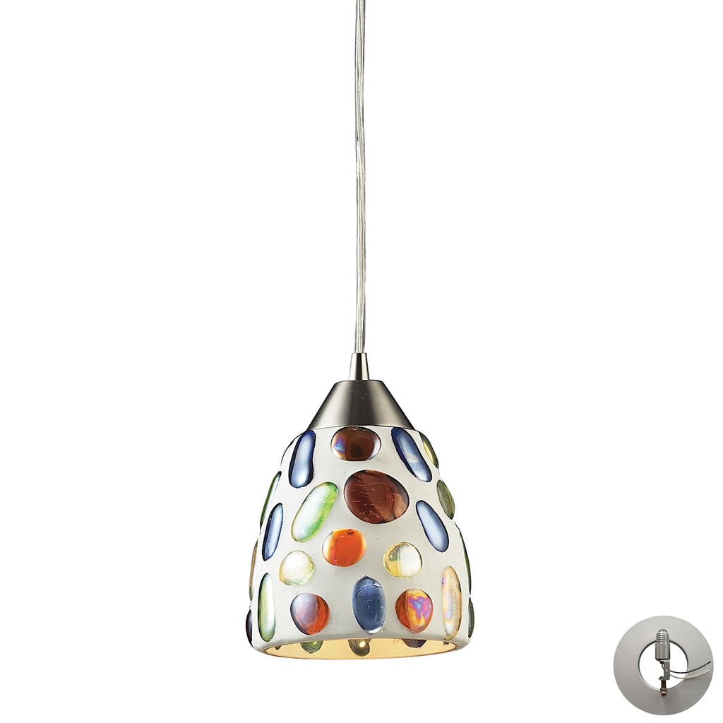 Gemstones 1 Light Pendant in Satin Nickel and Sculpted Multicolor Glass - Includes Adapter Kit