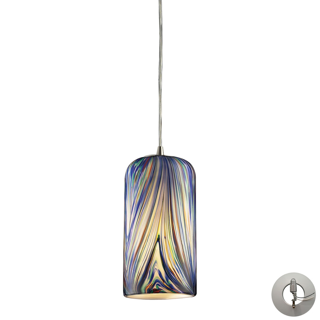 Molten 1 Light Pendant in Satin Nickel and Molten Ocean Glass - Includes Adapter Kit
