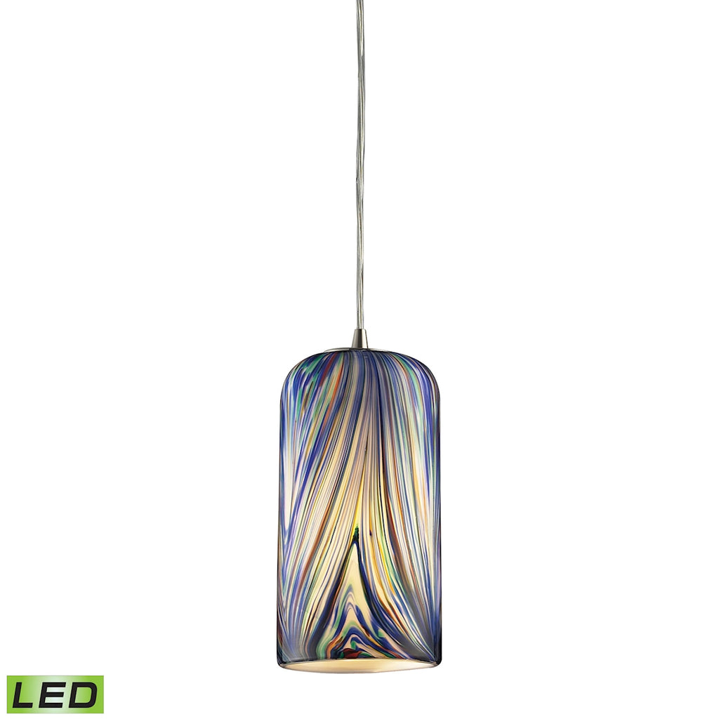 1 Light Pendant in Satin Nickel and Molten Ocean Glass - LED Offering Up To 800 Lumens (60 Watt Equi