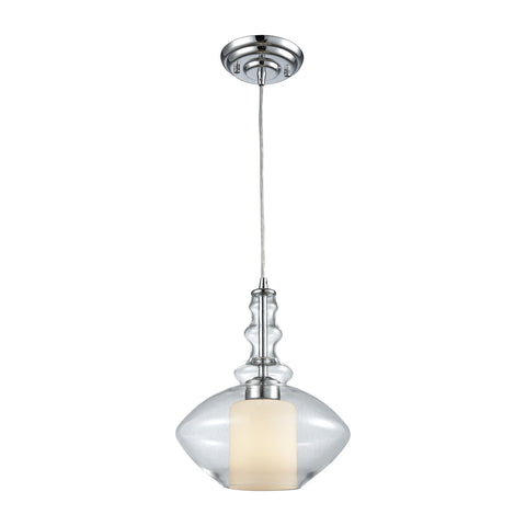 Alora 1 Light Pendant in Polished Chrome with Opal White and Clear Glass