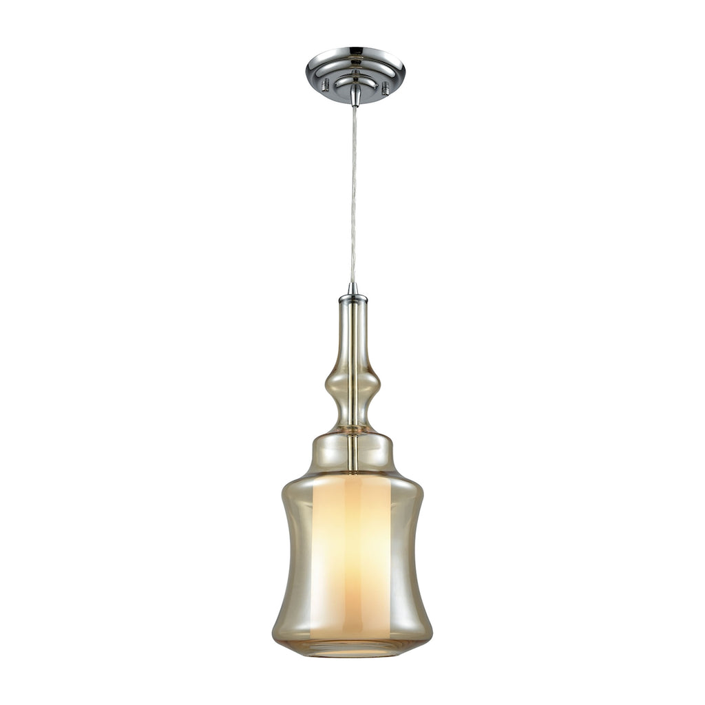 Alora 1 Light Pendant in Polished Chrome with Opal White and Champagne Plated Glass