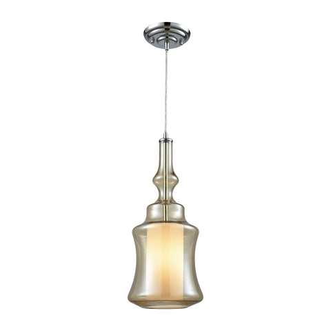 Alora 1 Light Pendant in Polished Chrome with Opal White and Champagne Plated Glass