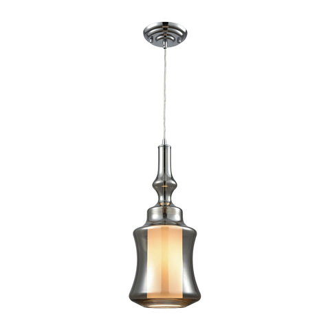 Alora 1 Light Pendant in Polished Chrome with Opal White and Smoke Plated Glass