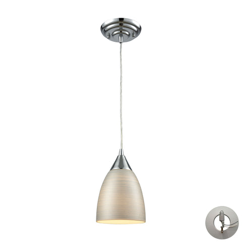 Merida 1 Light Pendant in Polished Chrome with Silver Linen Glass - Includes Recessed Lighting Kit