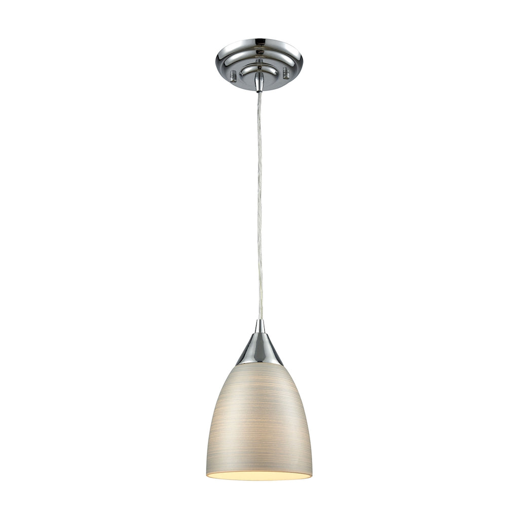 Merida 1 Light Pendant in Polished Chrome with Silver Linen Glass