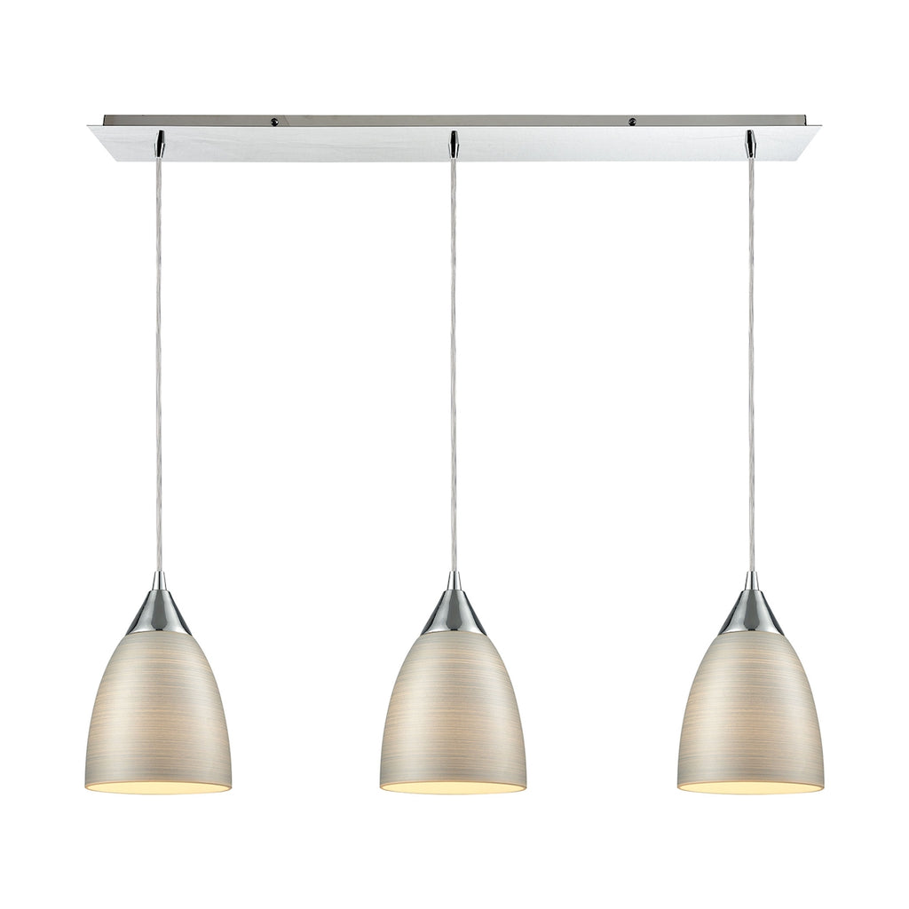 Merida 3 Light Linear Pan Pendant in Polished Chrome with Silver Linen Glass
