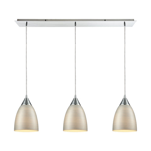 Merida 3 Light Linear Pan Pendant in Polished Chrome with Silver Linen Glass