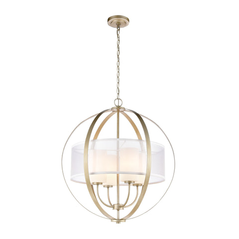 Diffusion 4-Light Pendant in Aged Silver with Frosted Glass Inside Silver Organza Shade