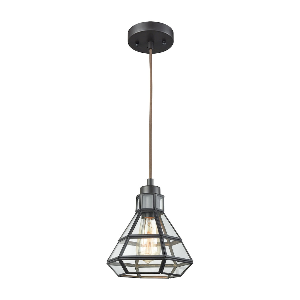 Window Pane 1 Light Pendant in Oil Rubbed Bronze with Clear Glass