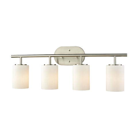 Pemlico 4-Light Vanity in Satin Nickel with White Glass