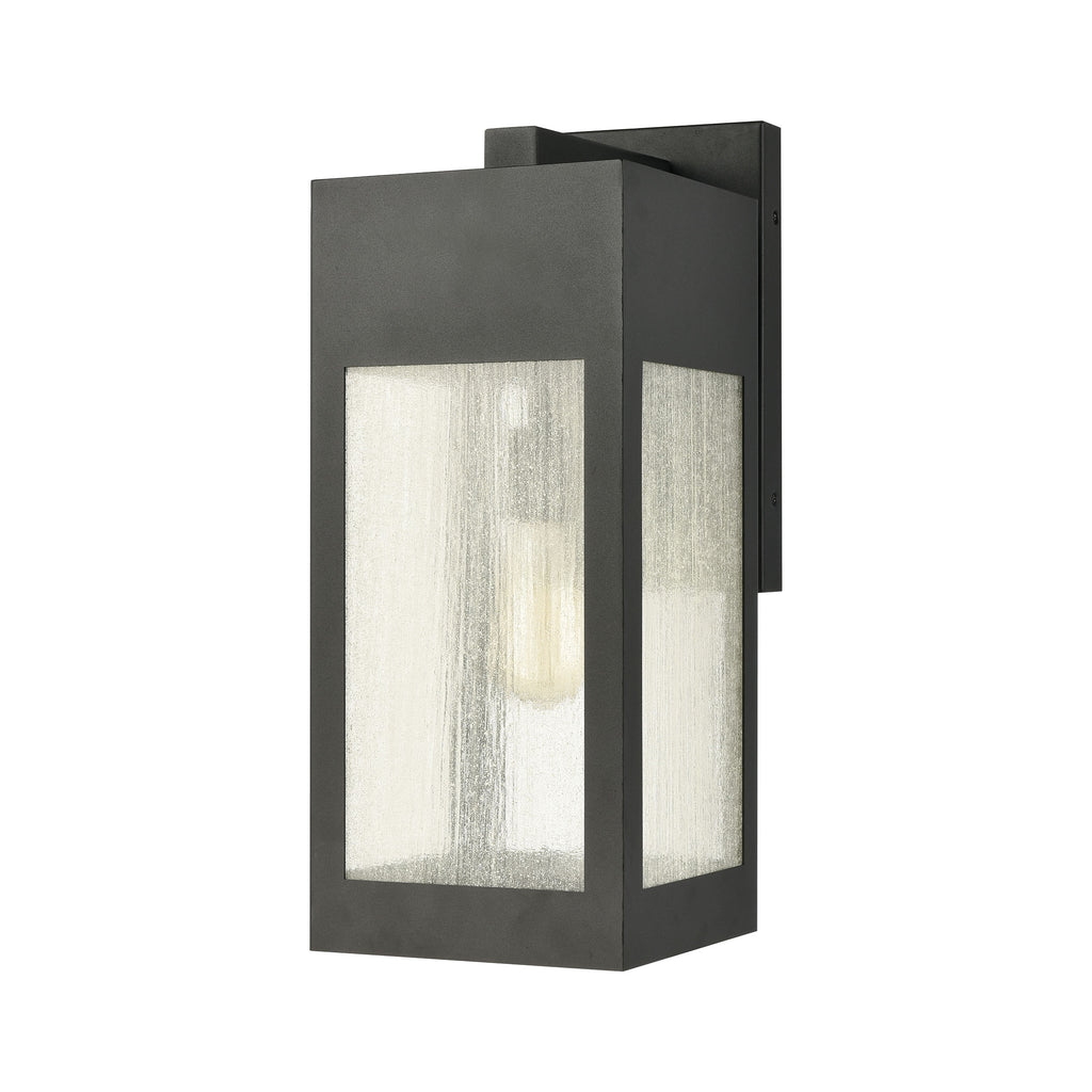 Angus 1-Light Outdoor Sconce in Charcoal with Seedy Glass Enclosure