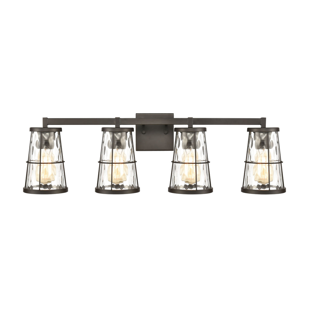 Kendrix 4-Light Vanity Light in Oil Rubbed Bronze with Water Glass