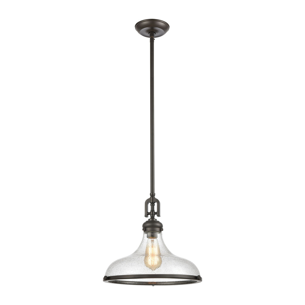 Rutherford 1-Light Pendant in Oil Rubbed Bronze with Seedy Glass