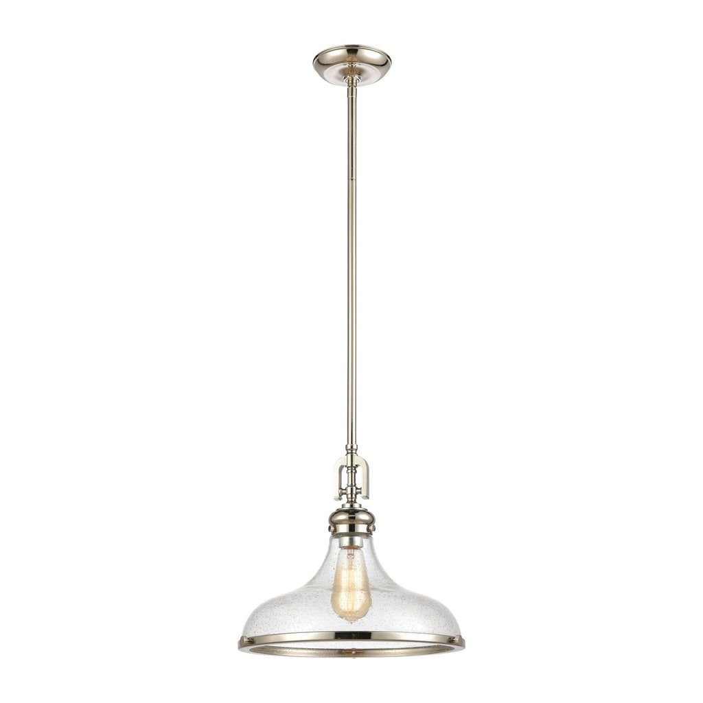 Rutherford 1-Light Pendant in Polished Nickel with Seedy Glass