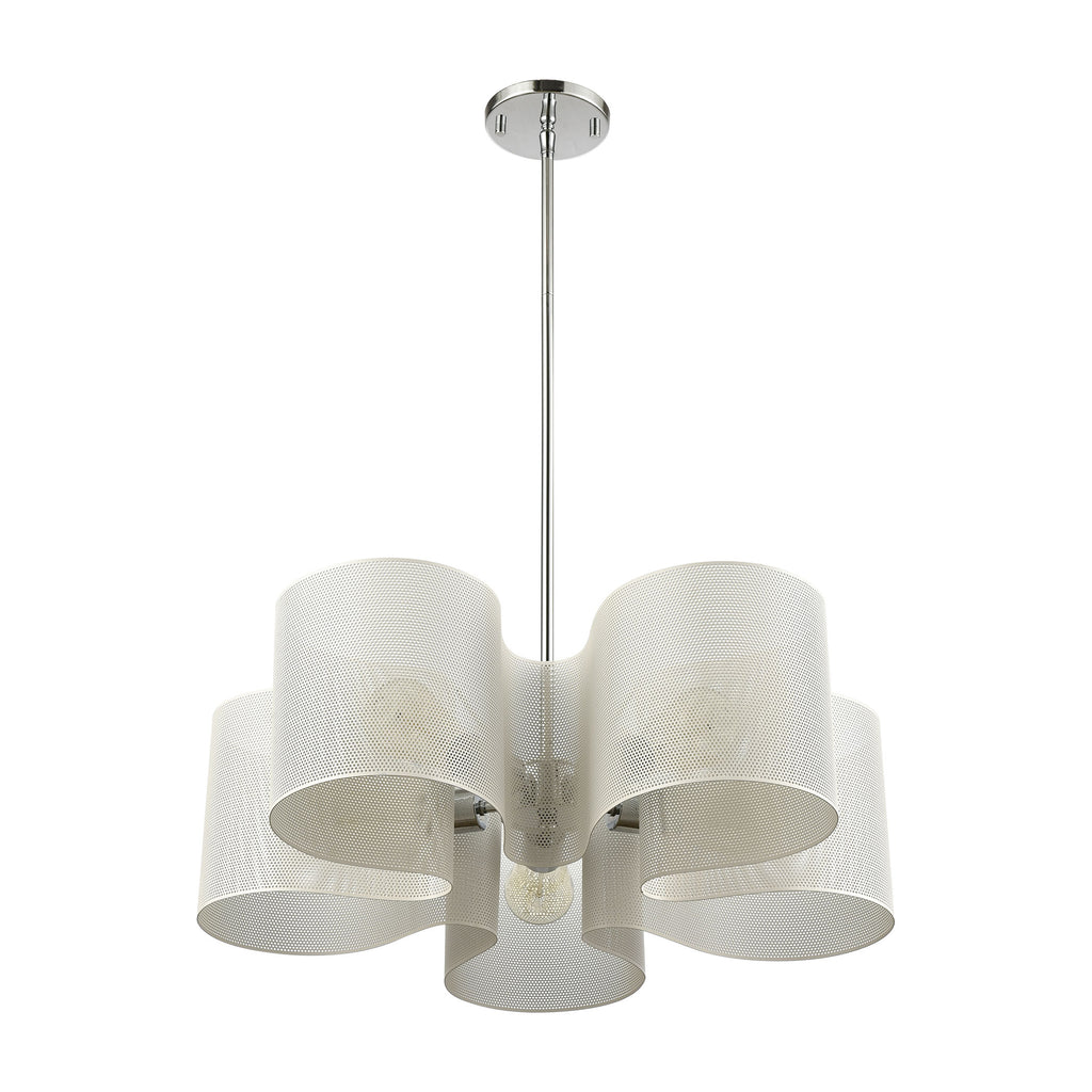 Santa Barbara 5-Light Chandelier in Polished Chrome with Matte White Perforated Metal