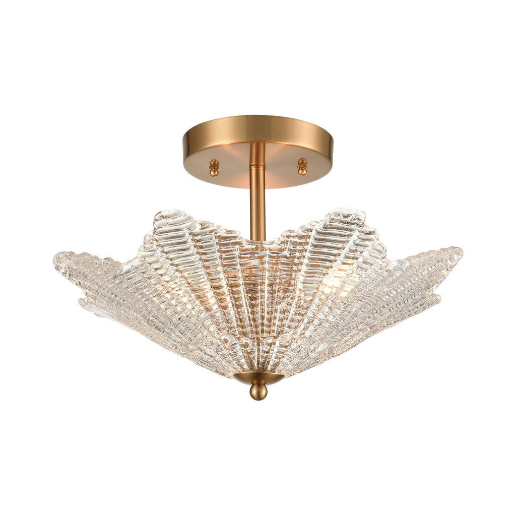 Radiance 3-Light Semi Flush in Satin Brass with Clear Textured Glass