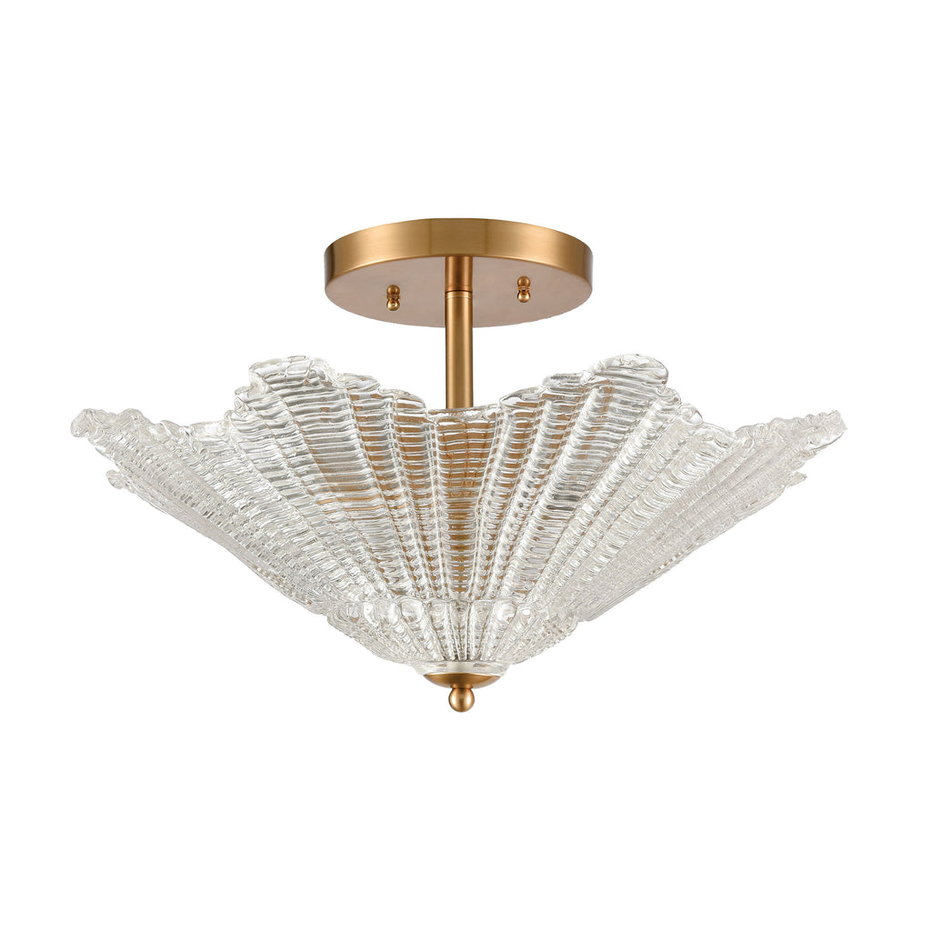 Radiance 4-Light Semi Flush in Satin Brass with Clear Textured Glass