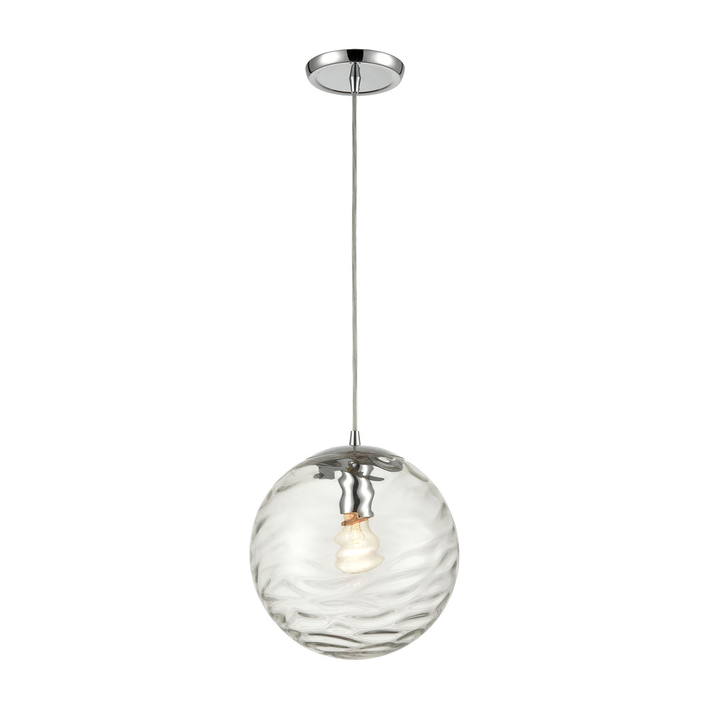 Water's Edge 1-Light Mini Pendant in Polished Chrome with Water Glass
