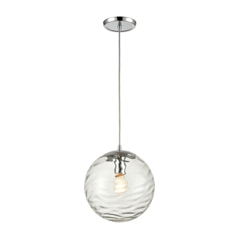 Water's Edge 1-Light Mini Pendant in Polished Chrome with Water Glass