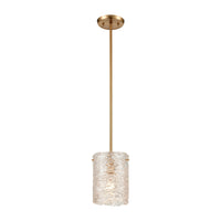 Chiseled Ice 1-Light Mini Pendant in Satin Brass with Clear Heavily Textured Glass