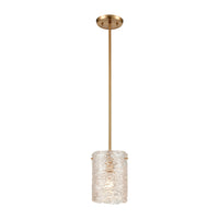 Chiseled Ice 1-Light Mini Pendant in Satin Brass with Clear Heavily Textured Glass