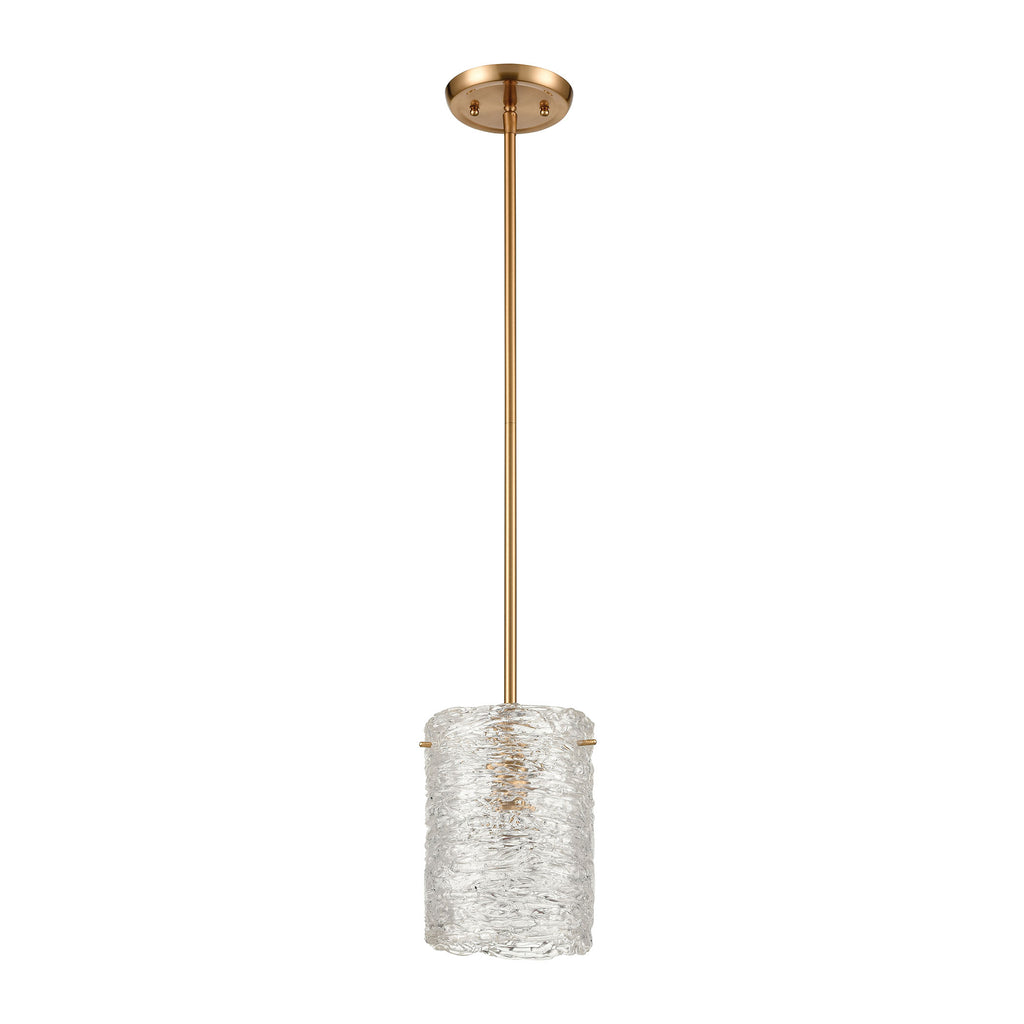 Chiseled Ice 1-Light Mini Pendant in Satin Brass with Clear Heavily Textured Glass