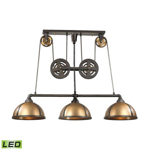 Torque 3 Light LED Island in Vintage Rust and Brass