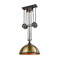 Torque 3 Light Pulldown Chandelier in Vintage Rust and Aged Brass
