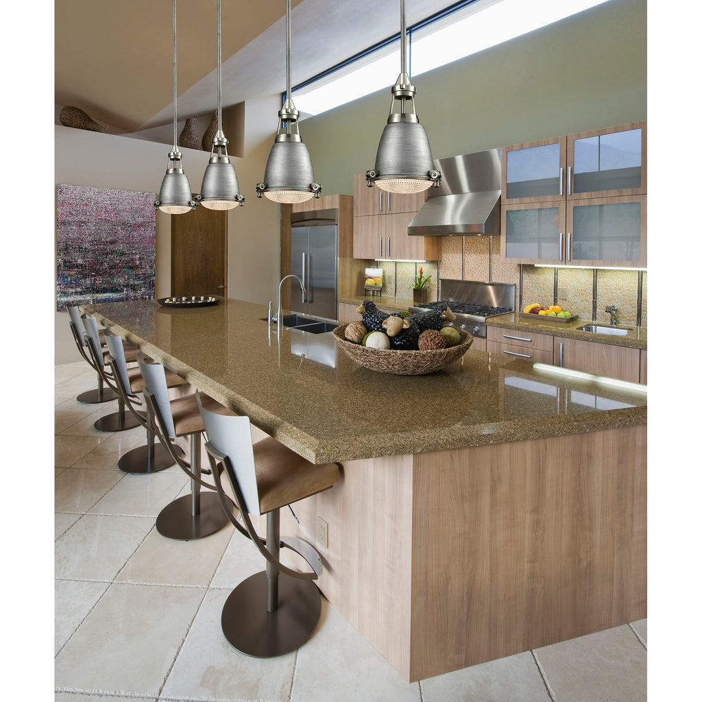 Sylvester 1-Light Mini Pendant in Satin Nickel and Weathered Zinc with Metal Shade