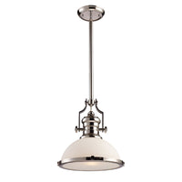 Chadwick 1-Light Pendant in Polished Nickel with White Glass