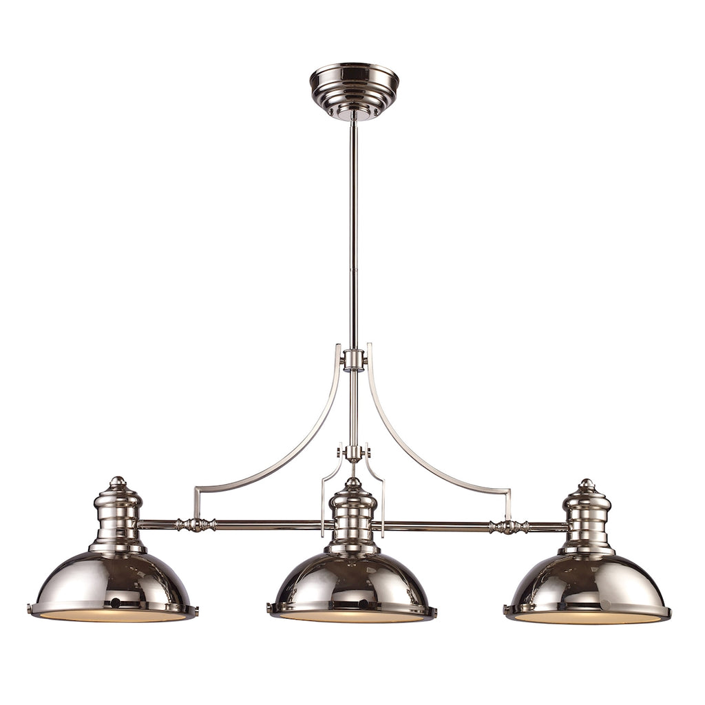 Chadwick 3-Light Billiard in Polished Nickel with Matching Shades