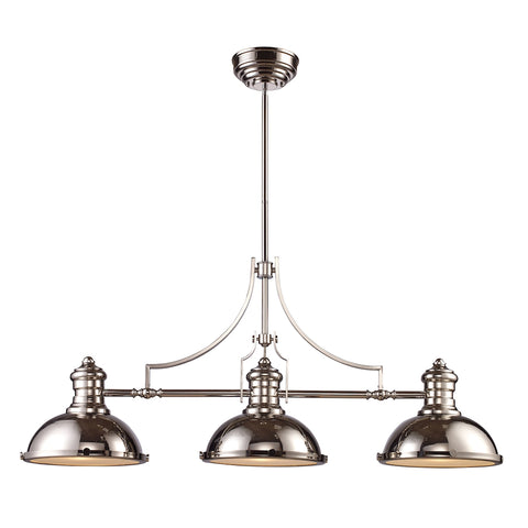 Chadwick 3-Light Billiard in Polished Nickel with Matching Shades