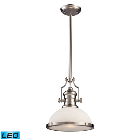 Chadwick 1-Light Pendant in Satin Nickel with White Glass - LED