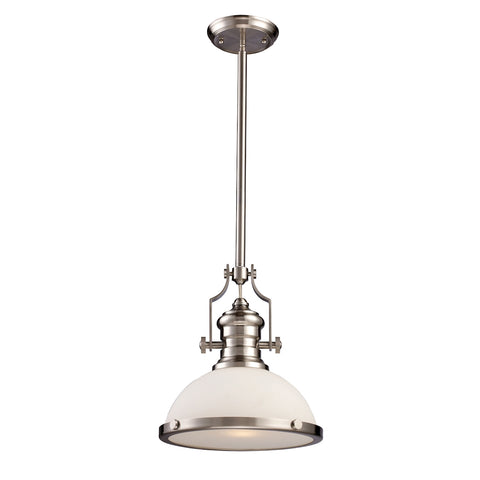 Chadwick 1-Light Pendant in Satin Nickel with White Glass