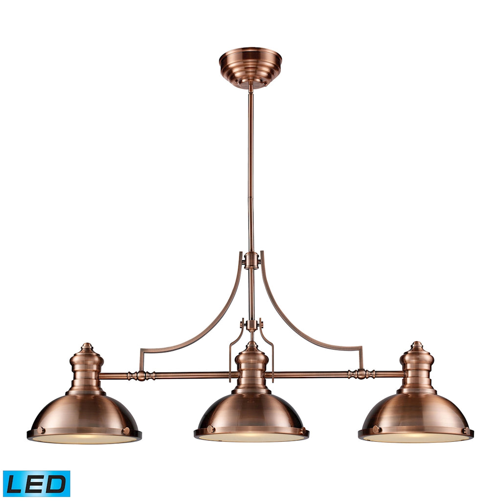 Chadwick 3-Light Billiard/Island Light in Antique Copper - LED, 800 Lumens (2400 Lumens Total) With